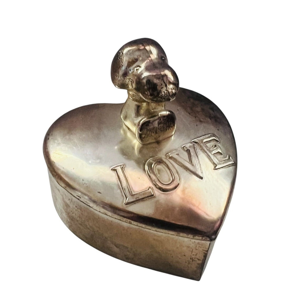 Vintage Snoopy Peanuts Heart Shaped LOVE Trinket Ring Box Silver Plated 1966