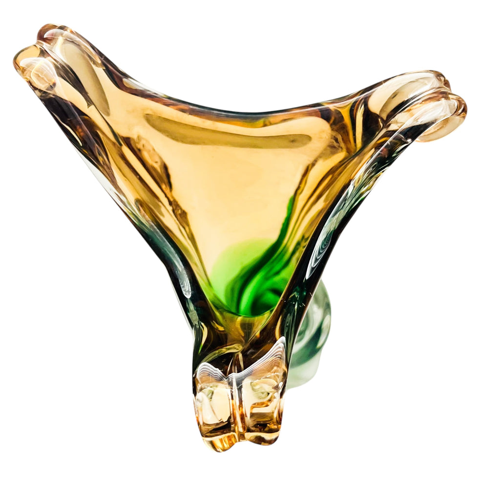 Ombré Cased Clear Bottom Art Glass Hand Blown Vase