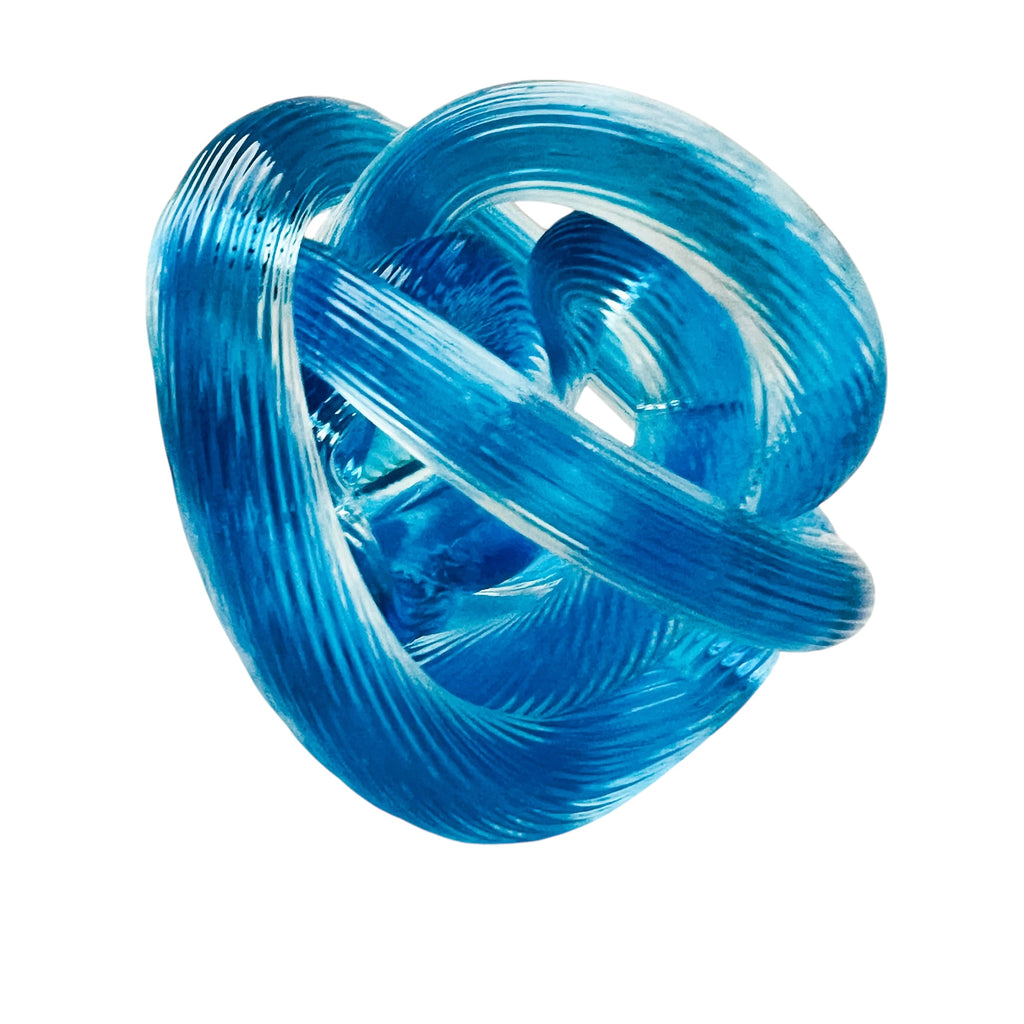 Vintage Blue Rope Knot Ribbed Twist Braid Rope Art Glass Sculpture Paperweight