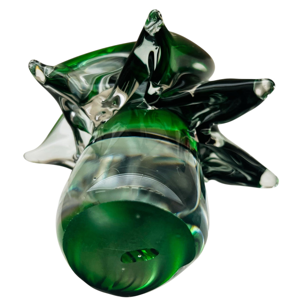 Vintage Solid Crystal Clear Green Glass Christmas Holiday Tree Paperweight