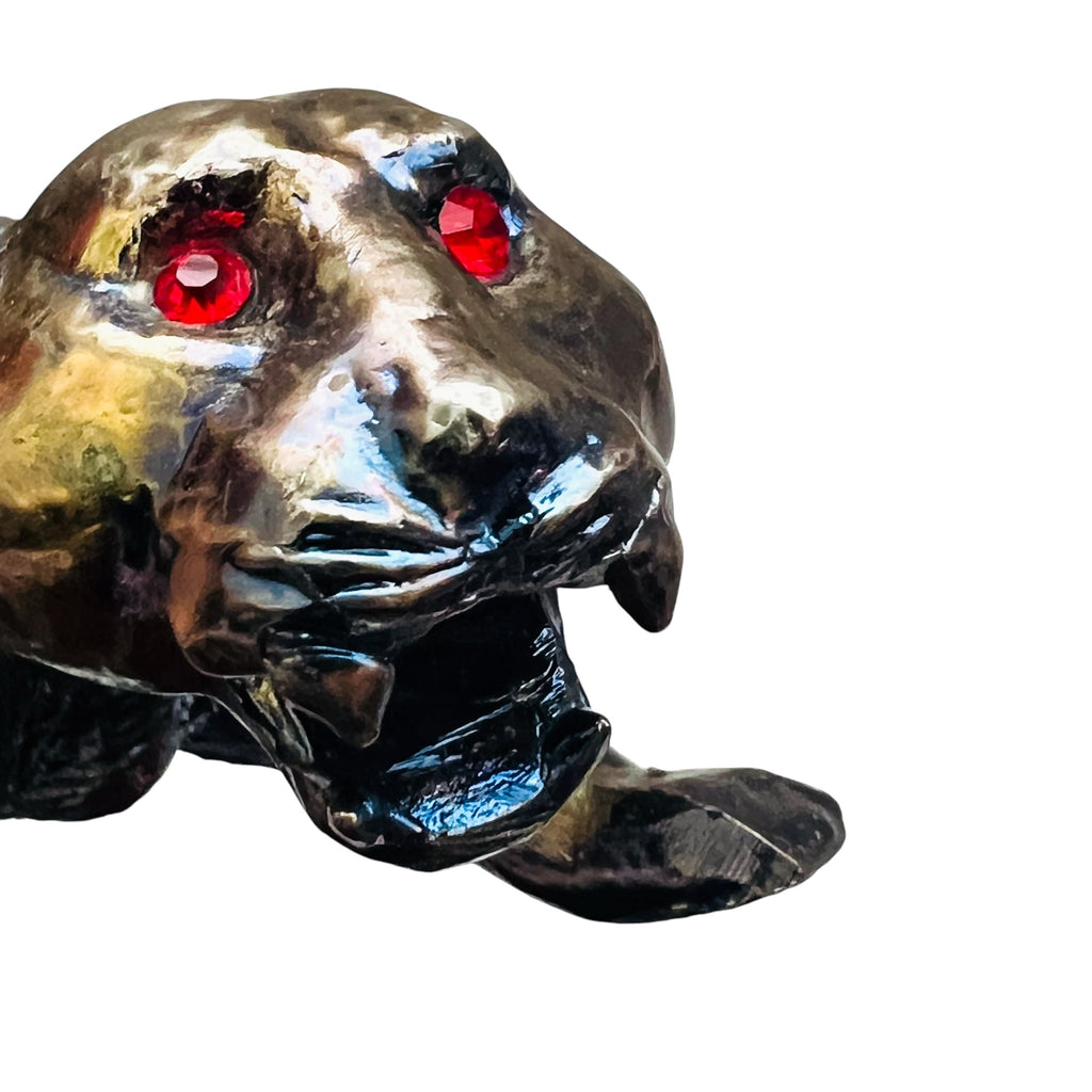 Vintage Bronzed Rustic Red Jeweled Eye Panther Signed Will P. Sculpture Figure