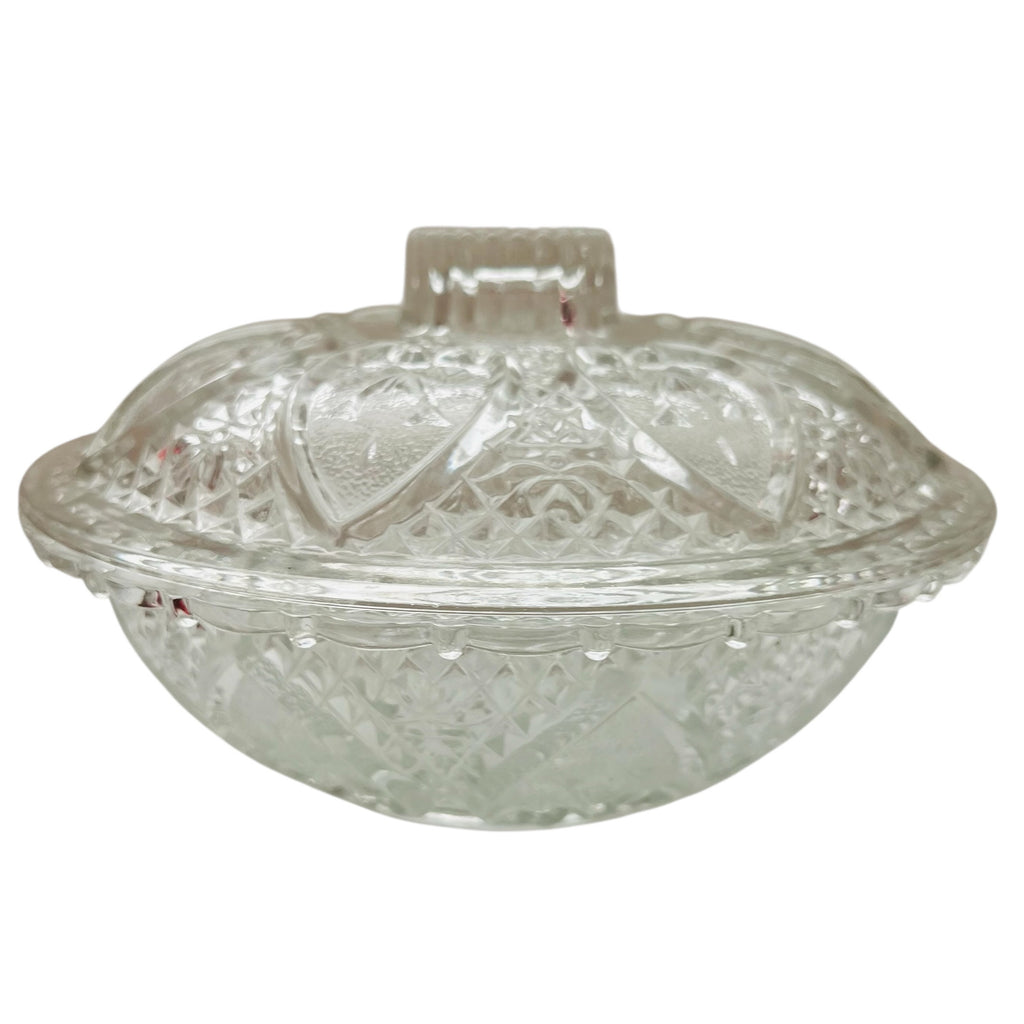 Vintage Clear Glass Heart Design Candy Dish with Lid