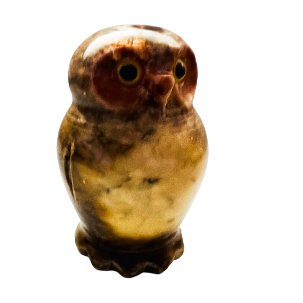 Vintage Italian Alabaster Stone Hand Carved Owl Figurine Paperweight