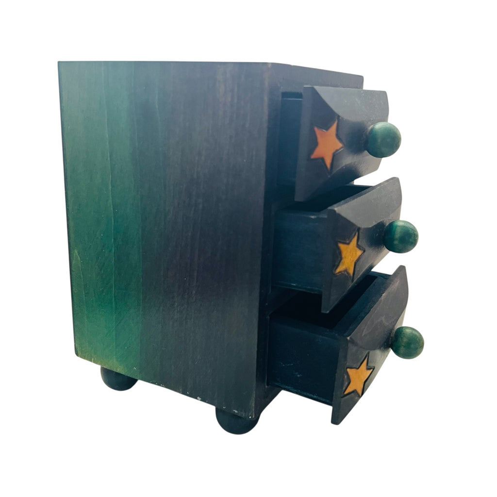 Vintage Sun Moon & Stars Wood Jewelry Trinket Box