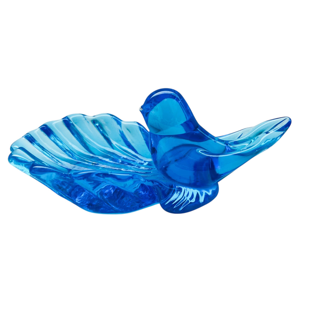 Vintage Bluebird Trinket Dish Art Glass Signed by Artist Leo Ward