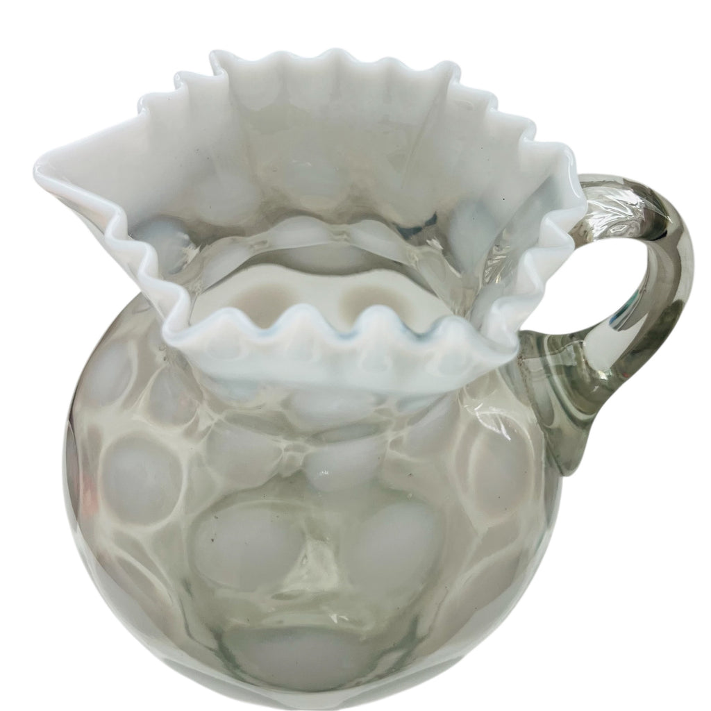 Vintage Fenton Art Glass Opalescent Large Dot Ruffled Pitcher