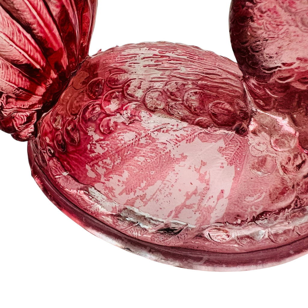 Vintage Glass Cranberry Hen on Nest Candy Dish