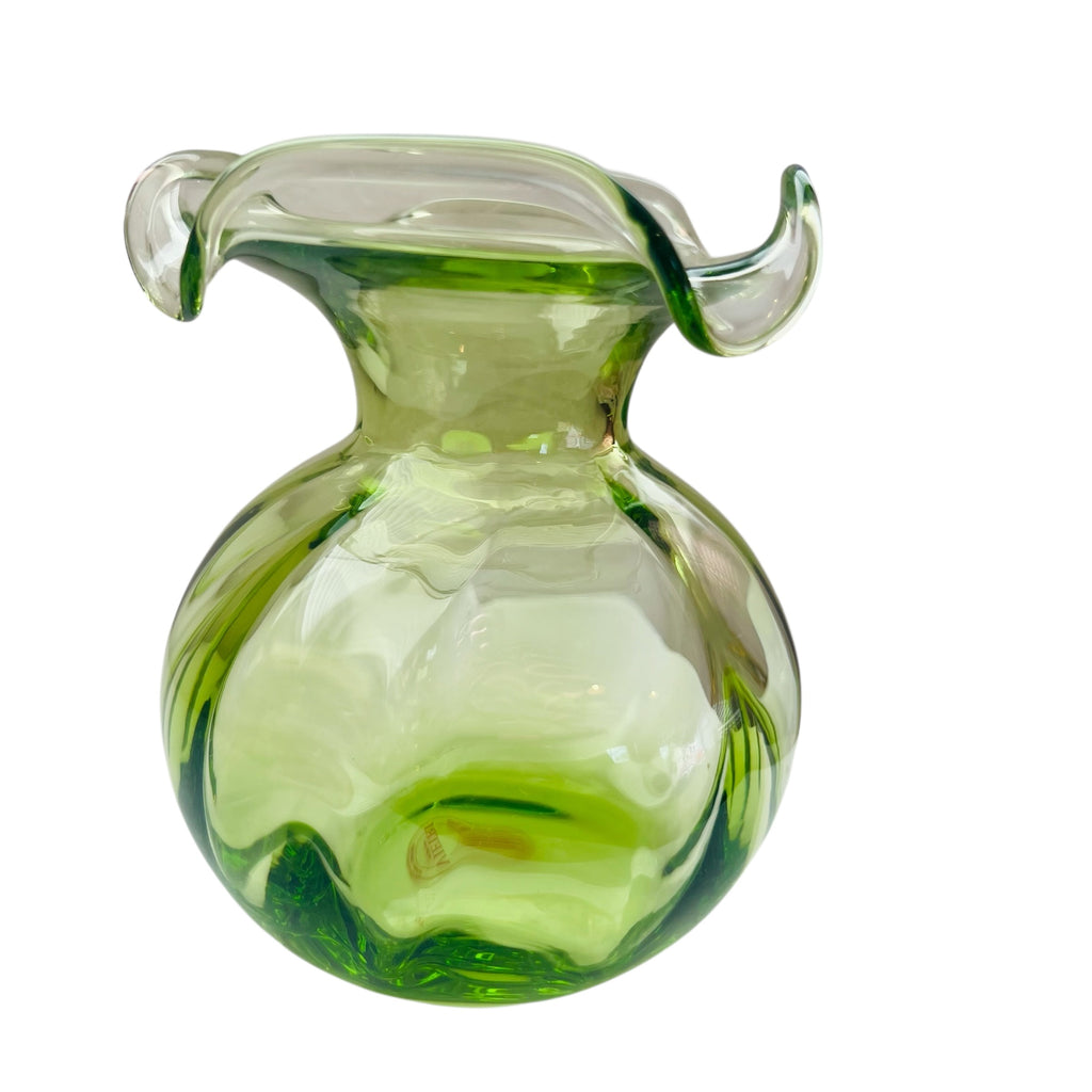 Vietri Hibiscus Green Glass Handblown Italian Art Glass Vase