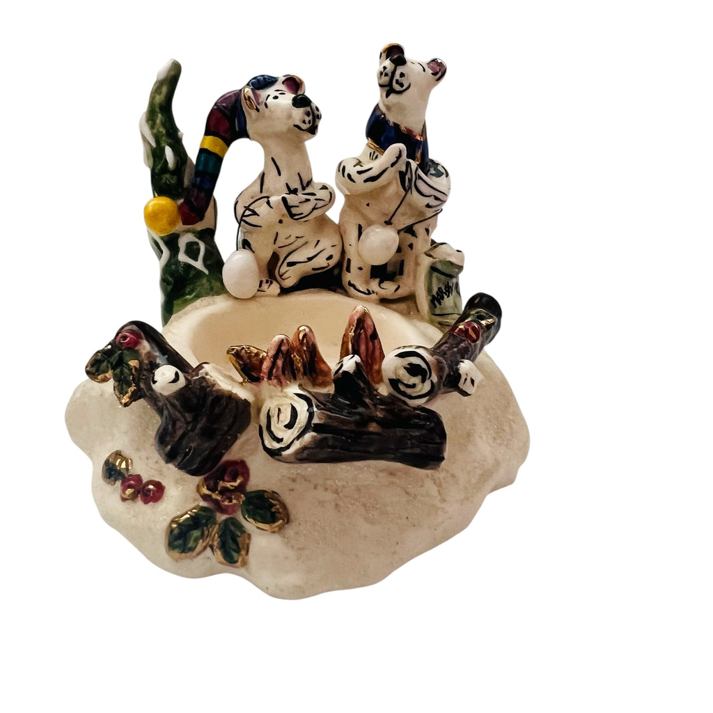 Vintage Blue Sky Heather Goldminc Tea Light Holder Bears Roasting Marshmallows