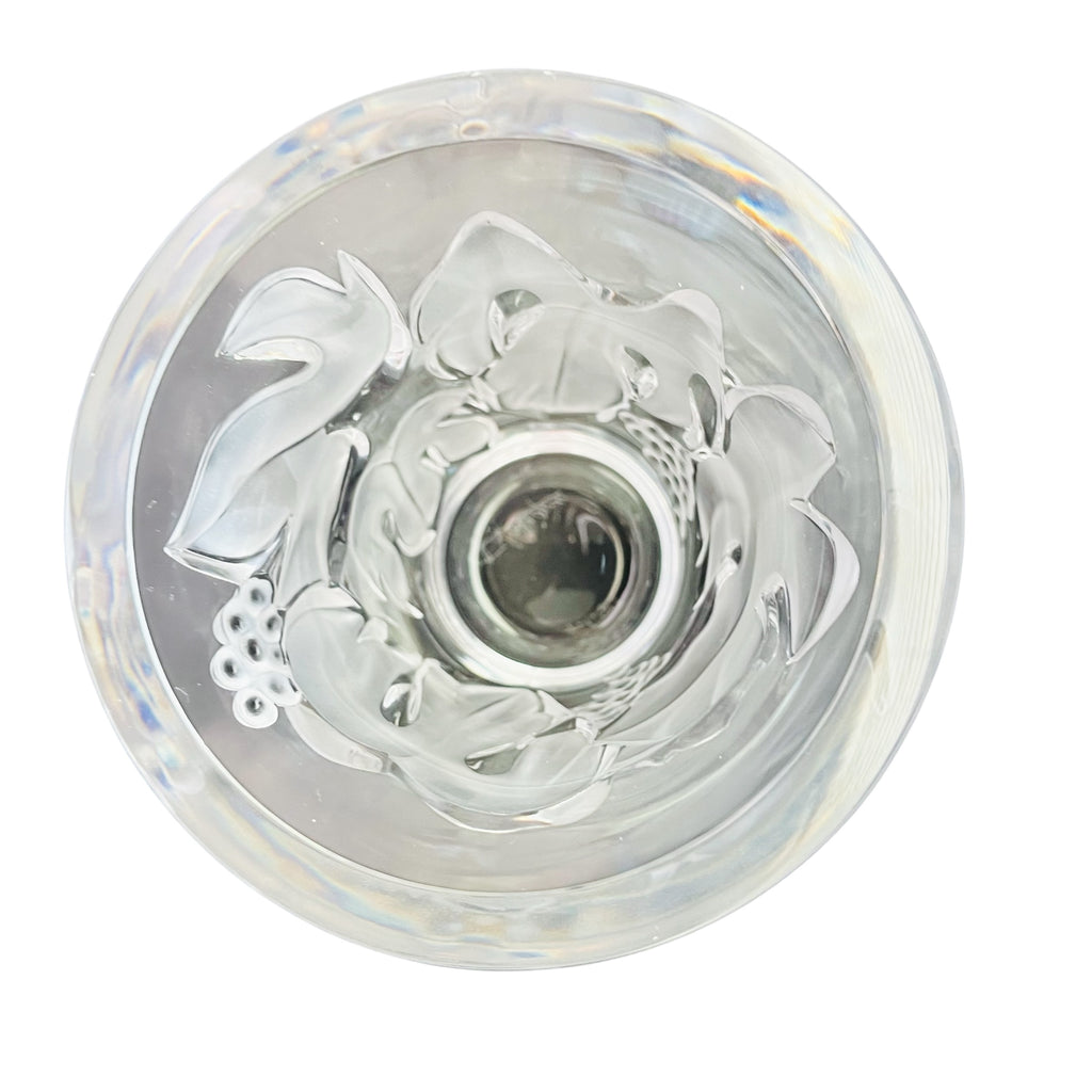 Vintage Lalique Clear Crystal Samur Frosted Leaves & Grapes Vase