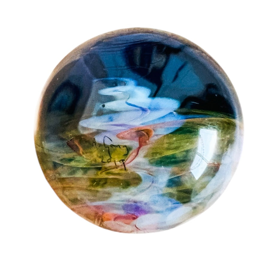 Vintage Art Glass Swirl Cyclone Signed Mike Gong Marble