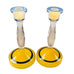 Vintage MCM Black Yellow and Clear Glass Candle Holders
