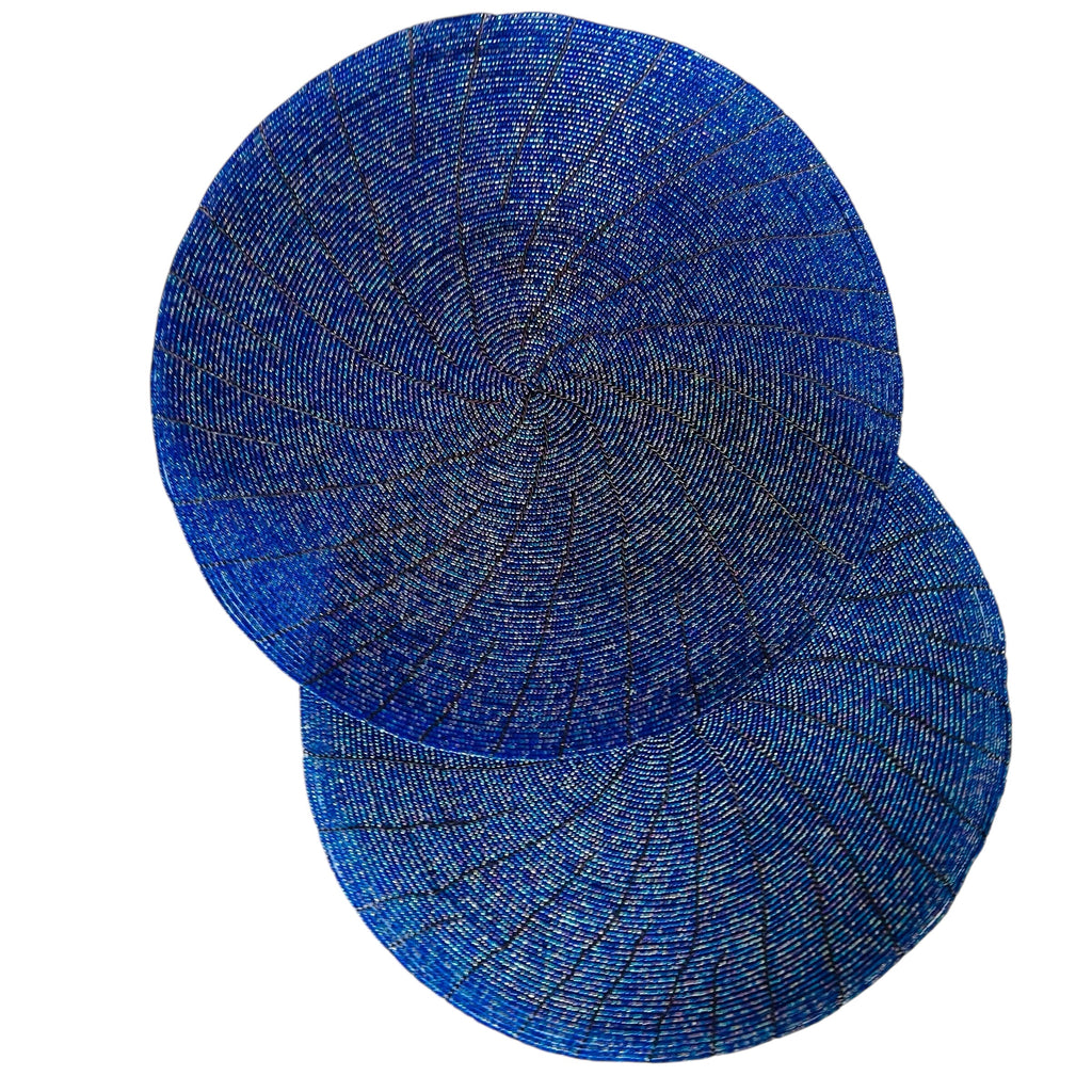 Handmade Royal Blue Beaded Placemats- Set of 2