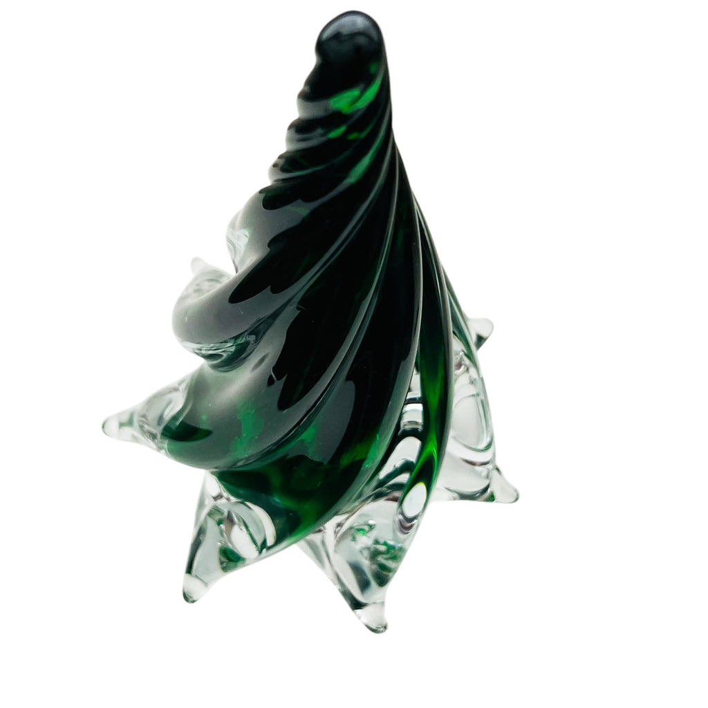 Vintage Solid Crystal Clear Green Glass Christmas Holiday Tree Paperweight