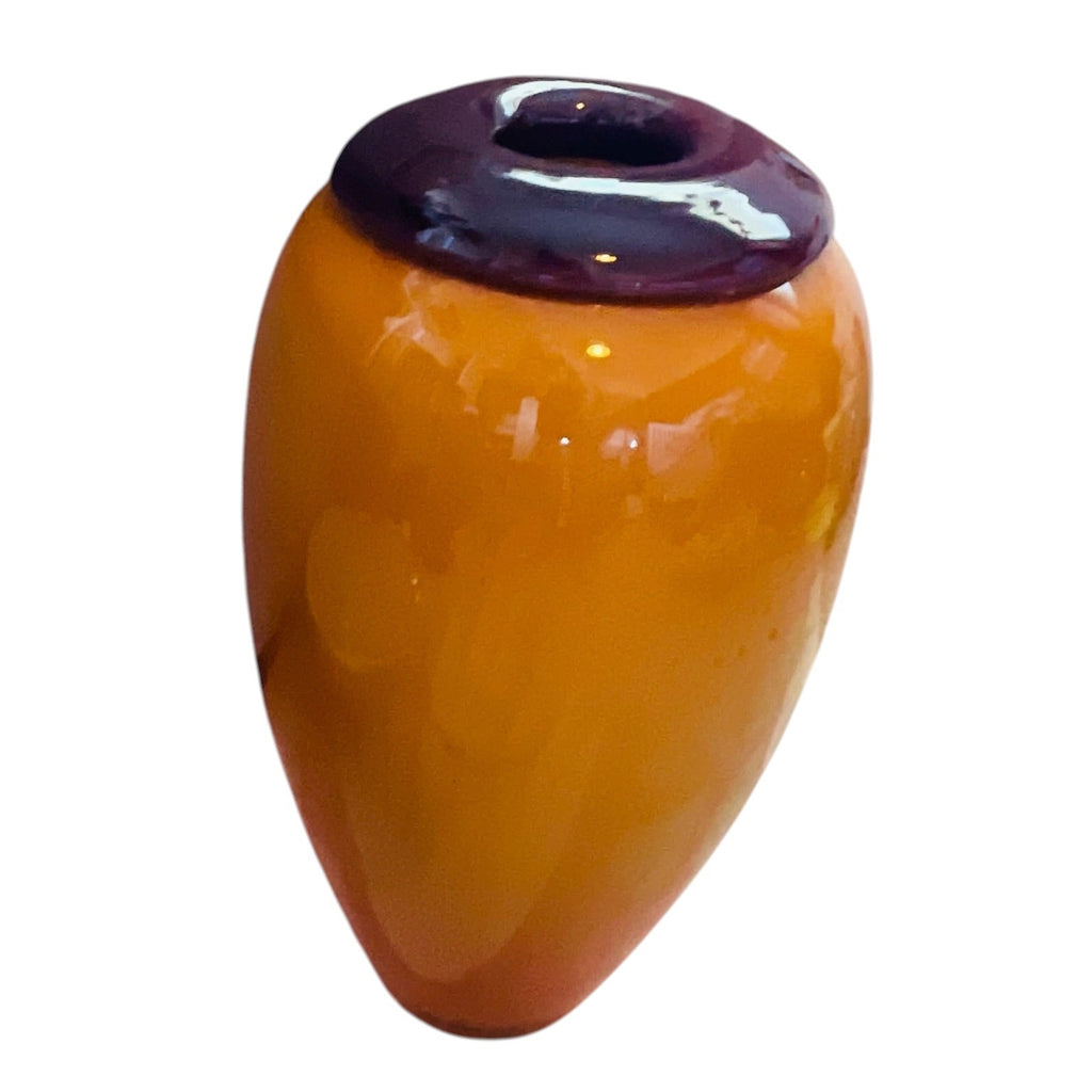 Vintage Amber Glass with Plum Rim Vase
