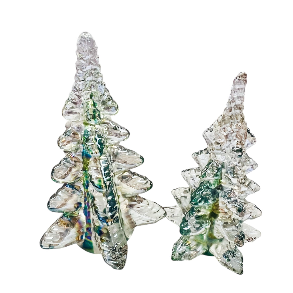 Vintage Silvestri Clear Crystal Green Ribbon Glass Christmas Trees
