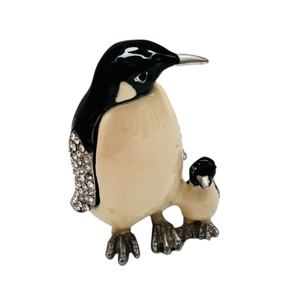 Vintage Penguins Enamel Crystal Jeweled Hinged Trinket Box