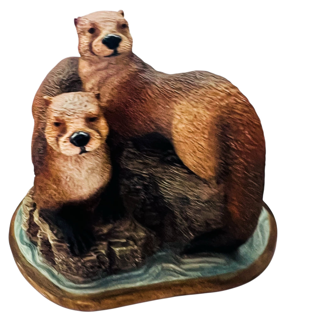 Vintage Otter Mother and Cub on Rocks Figure