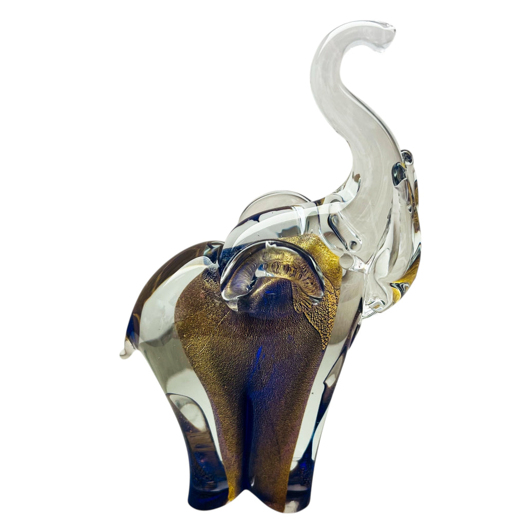 Vintage Murano Art Glass Shimmer Gold and Blue Elephant Figurine