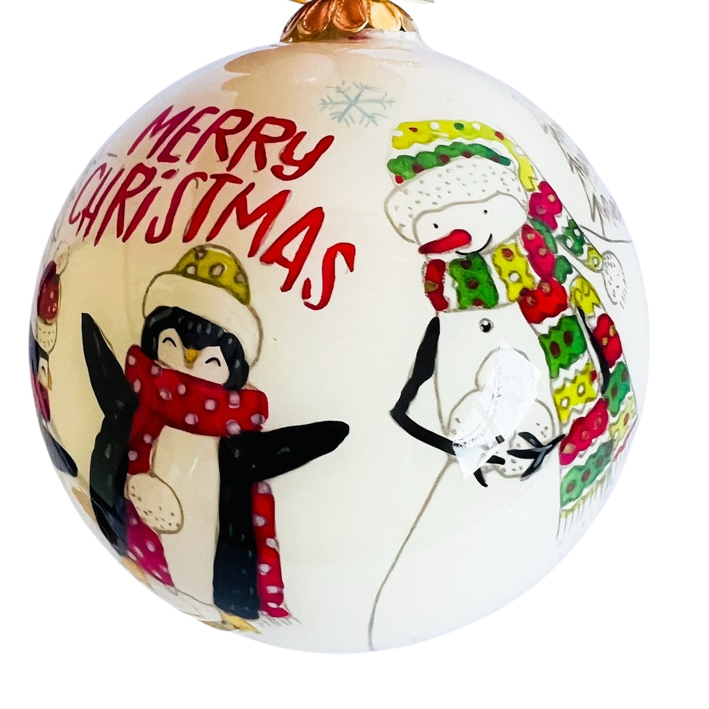 Pier 1 Christmas Hand Painted Glass Merry Christmas Penguin 2019 Ornament