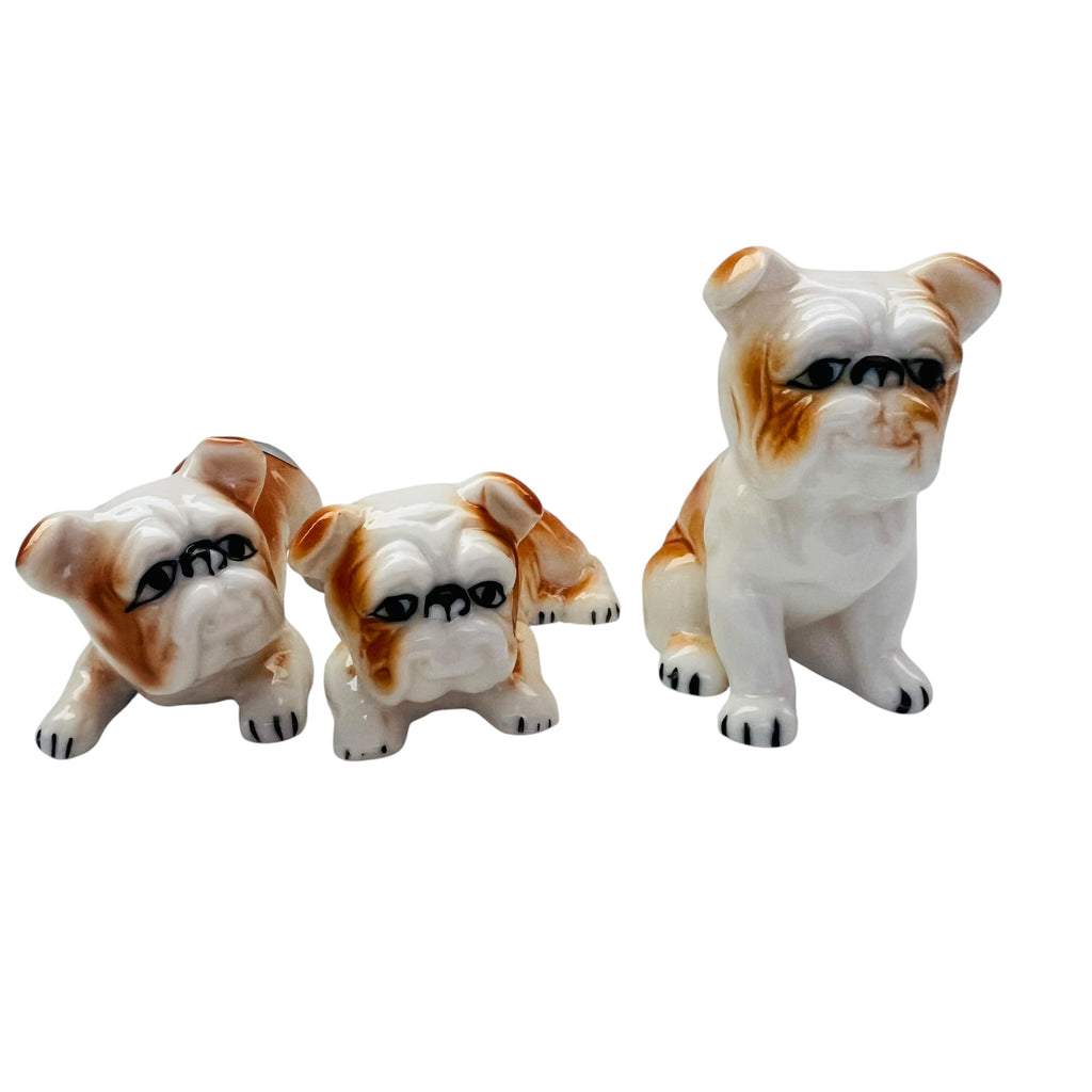 Vint Miniature Bone China English BullDog Figurine Let of 3 Made in Taiwan