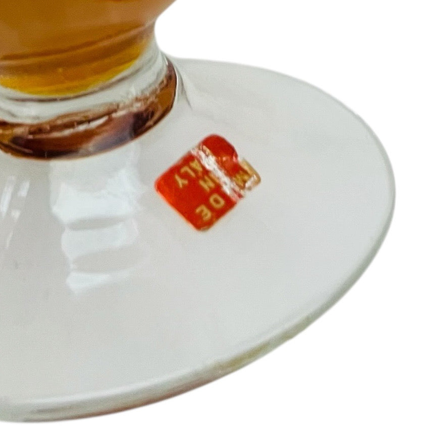 Vintage Italy Art Glass Yellow Amber Mid-Century Footed Pedestal Vase