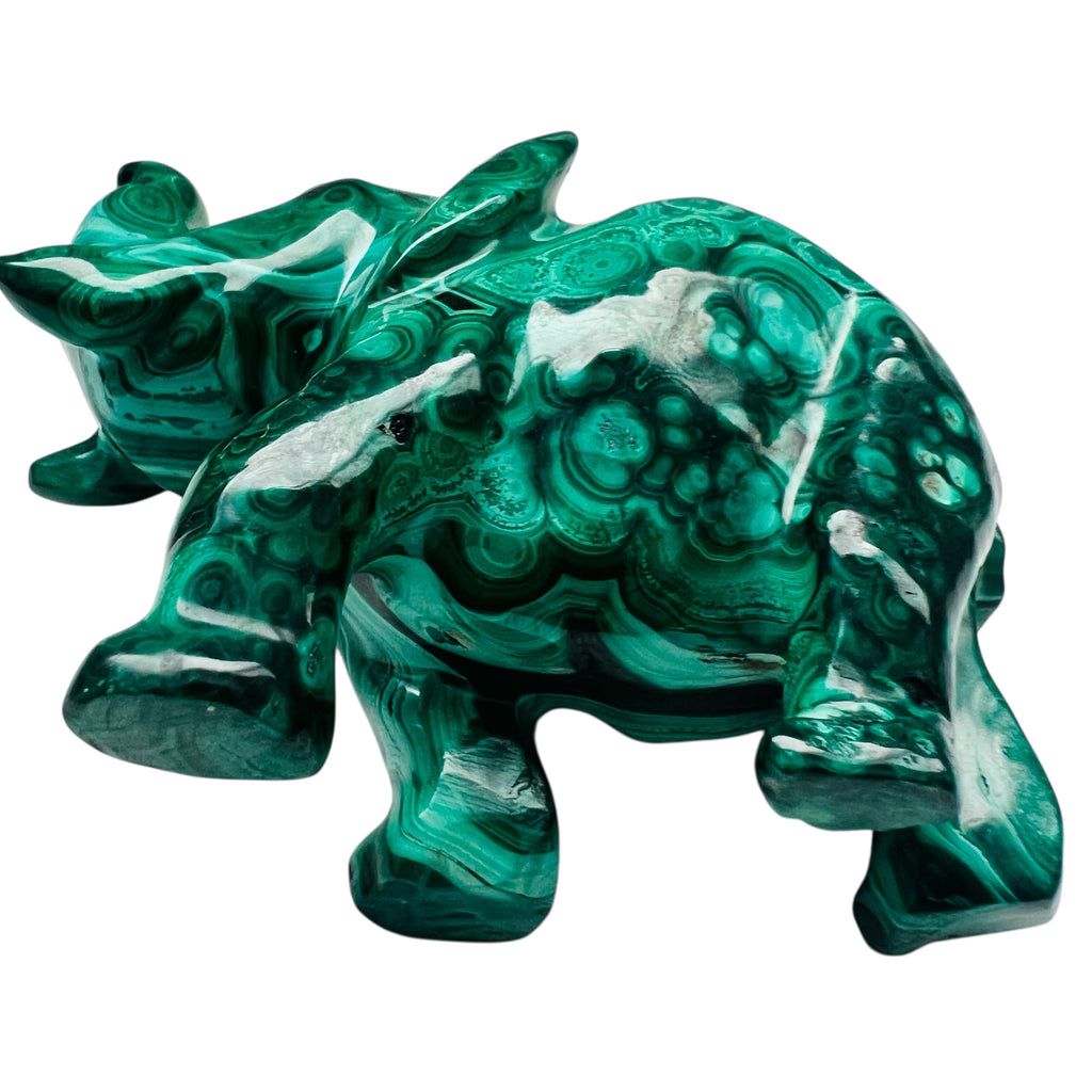 Elephant Carving Hand Carved Polished Malachite Sculpture