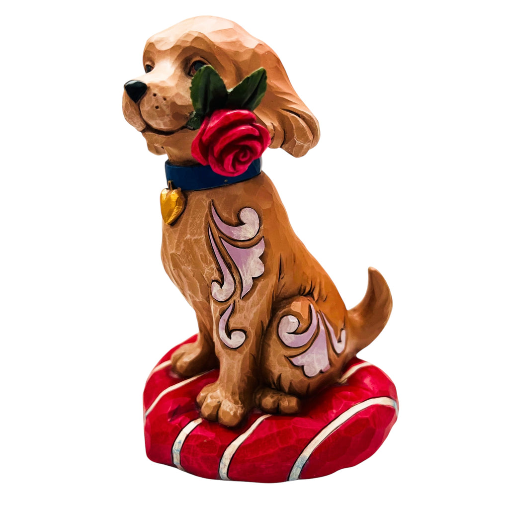Jim Shore Heartwood Creek "Puppy Love" Puppy with Red Rose In Mouth Figurine