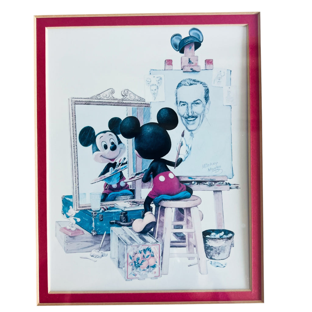 Vintage 90’s Mickey Mouse Walt Painting Drawing Framed Art Print