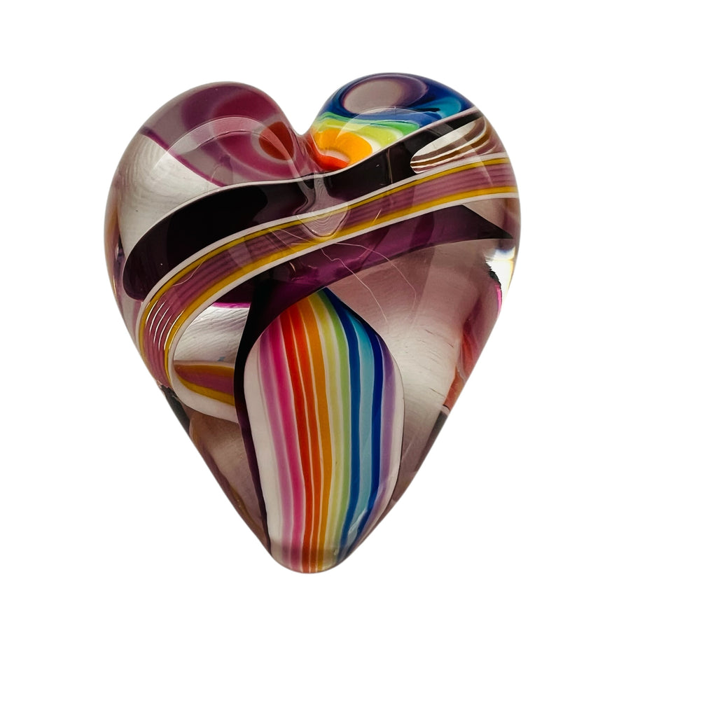 Steven Maslach Cuneo Furnace Rainbow Heart Art Glass Paperweight
