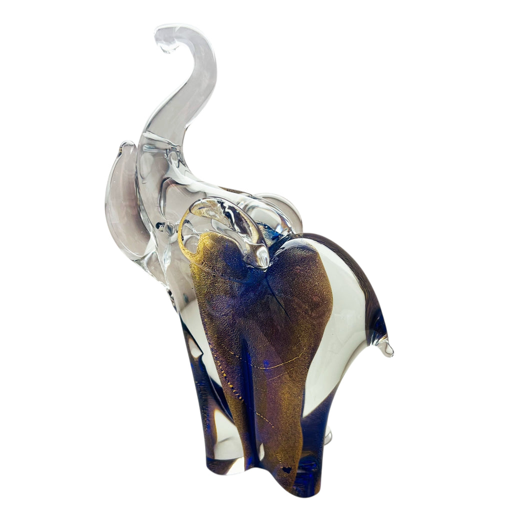 Vintage Murano Art Glass Shimmer Gold and Blue Elephant Figurine