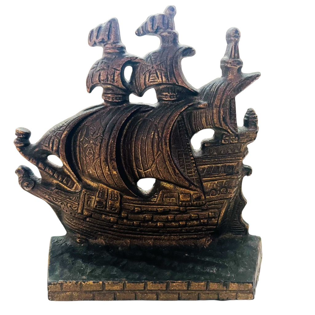 Vintage Cast Iron Metal Pirate Sailing Clipper Ship Nautical Bookend Doorstop