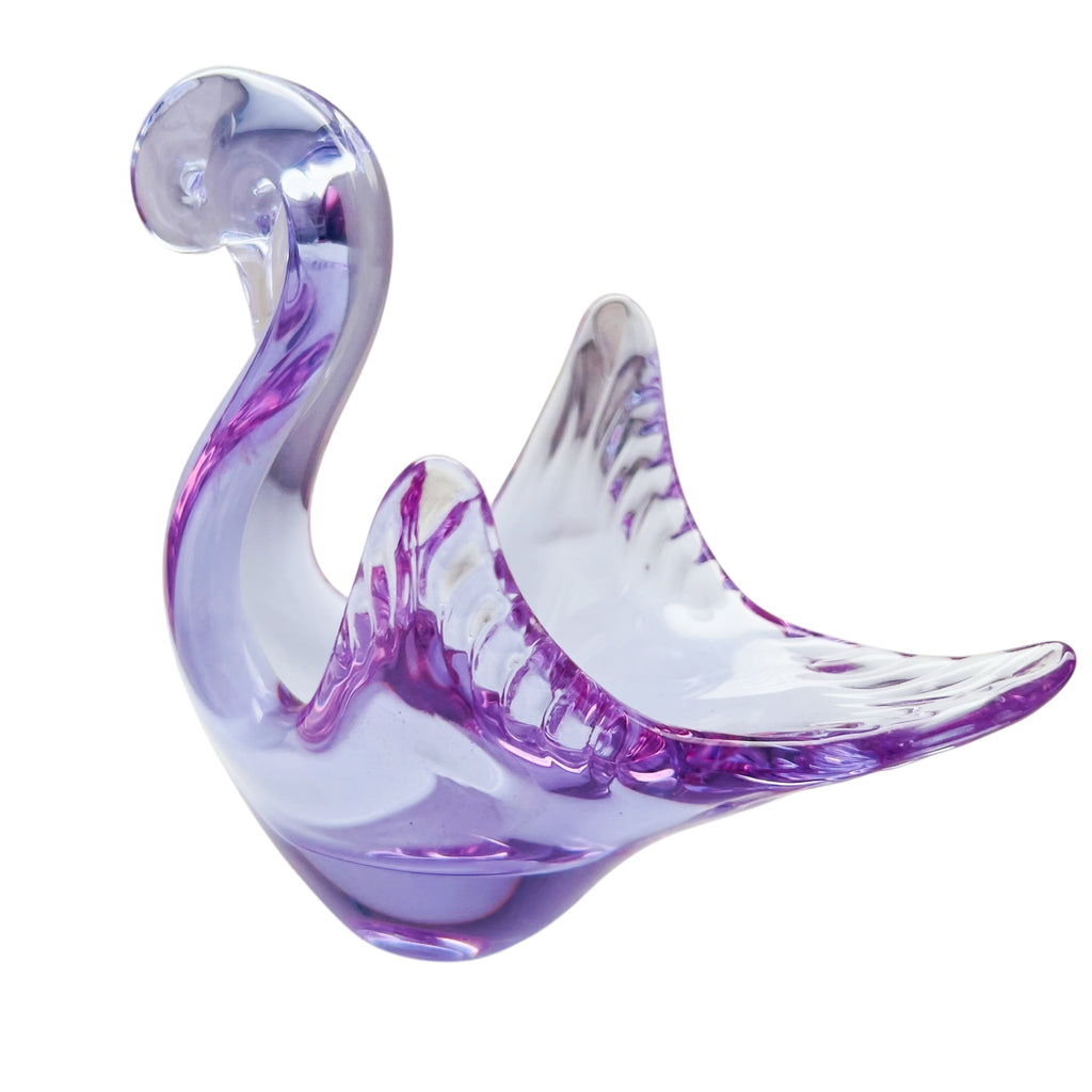 Vintage Light Purple Swan Art Glass Trinket Dish