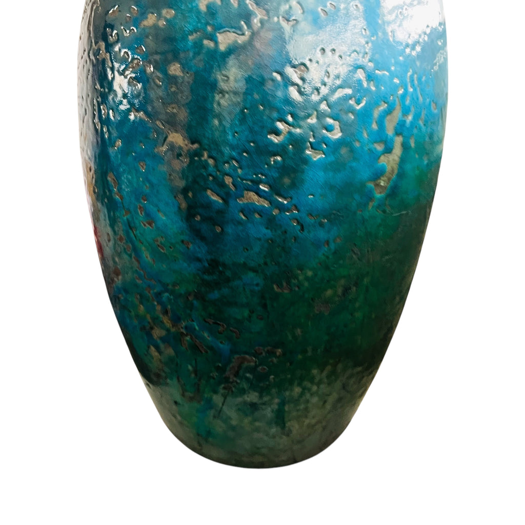 Vintage Scott Wilson Raku Blue-Green Ceramic Floor Vase