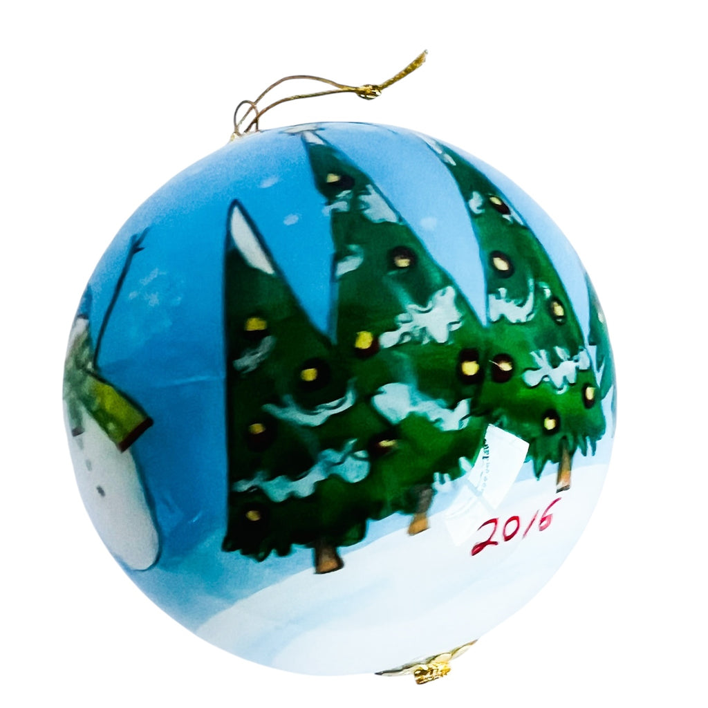 Pier 1 Christmas Hand Painted Glass Santa Sleigh Snowman Trees 2016 Ornament