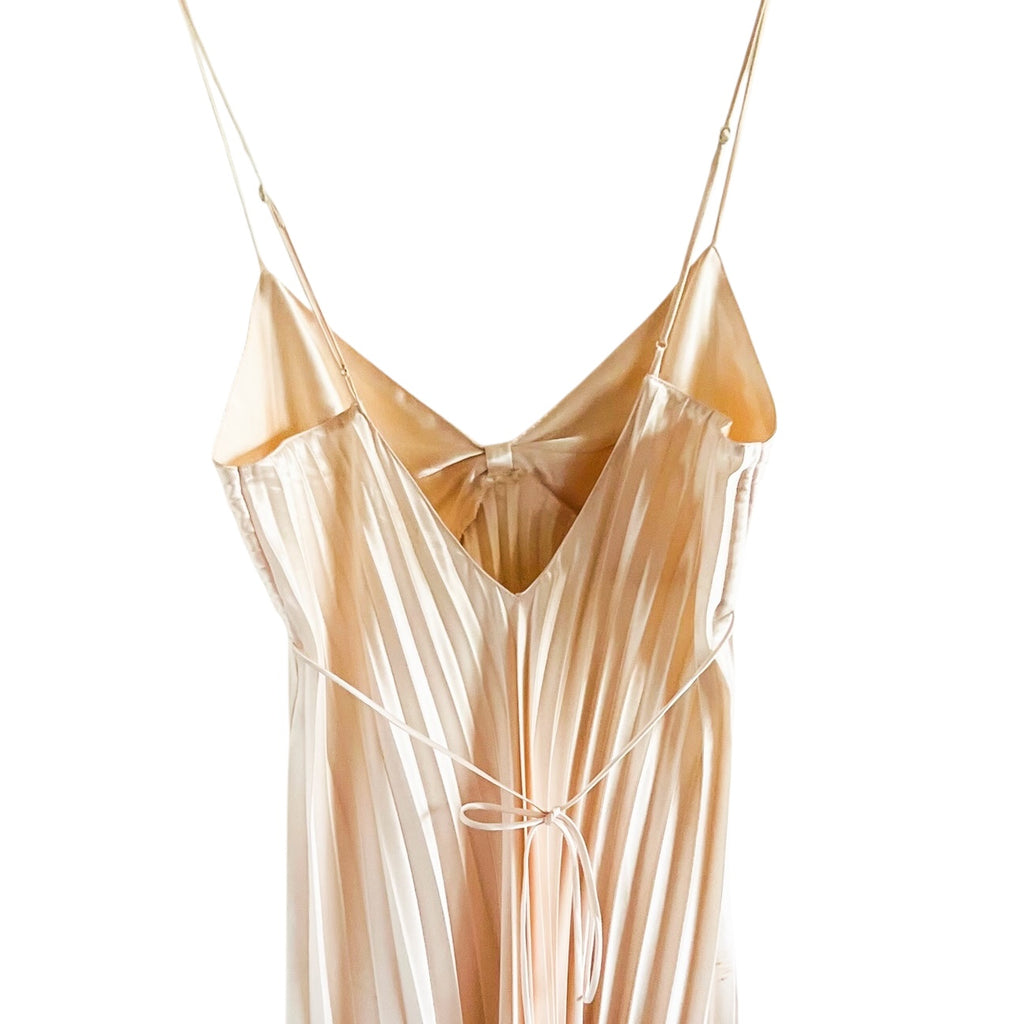Vintage Seashell Champagne Pleated Bow Slip Gown
