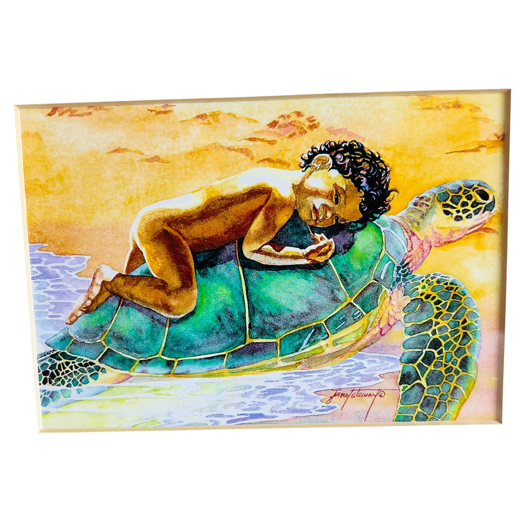 William & Zimmer The Turtle Nap Hawaiian Child Wood Framed