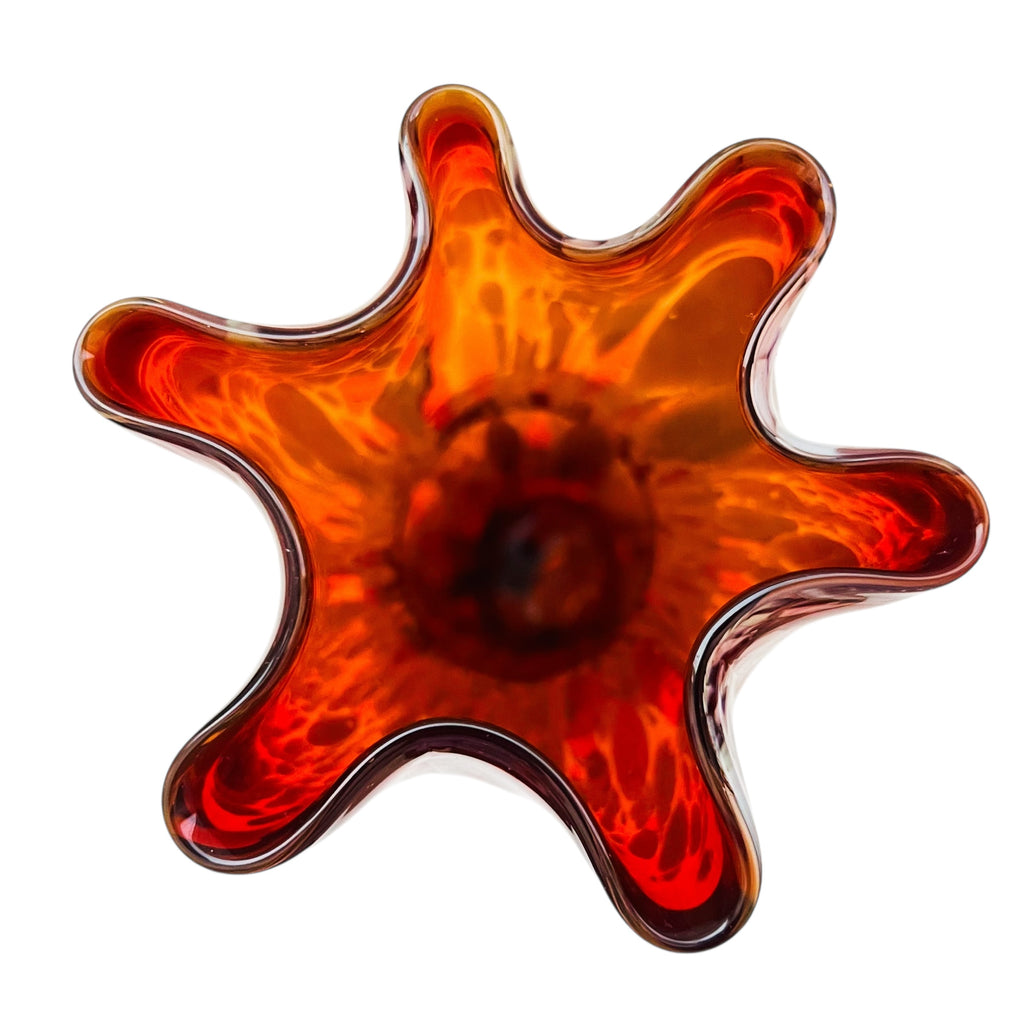 Vintage Art Glass Stretched Ruffle Splattered End Of Day JAPAN Vase