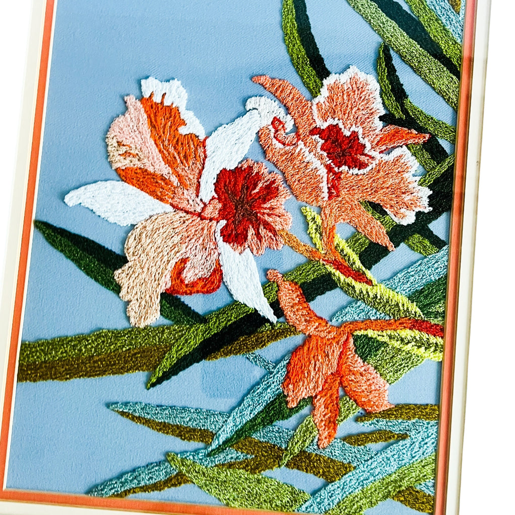 Vintage Embroidery Floral Glass Framed Wall Art