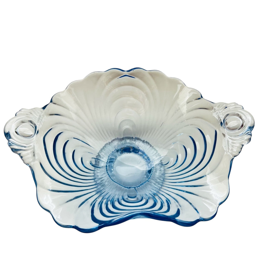 Vintage Cambridge Glass Caprice Moonlight Blue Pedestal Bowl with Handles