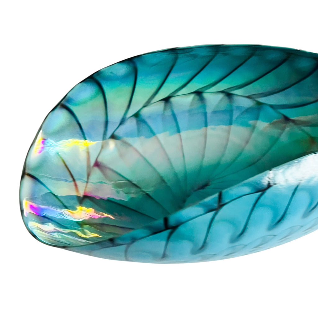 Furnace Ferro Italian Murano Sea Shell Iridescent Folded Art Glass Bowl
