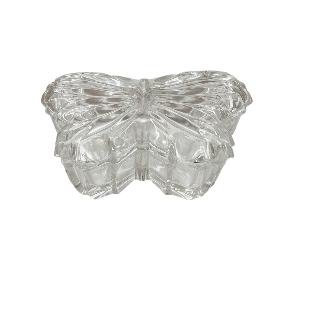 Vintage Crystal Glass Butterfly Trinket Box with Lid
