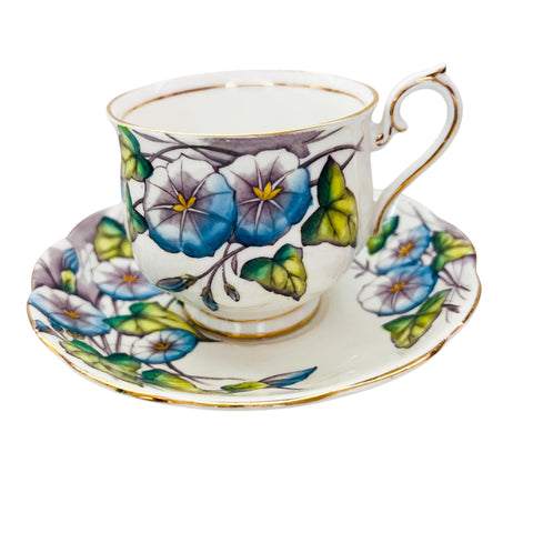 Vintage ROYAL ALBERT Bone China England MORNING GLORY Flower Cup & Saucer Set