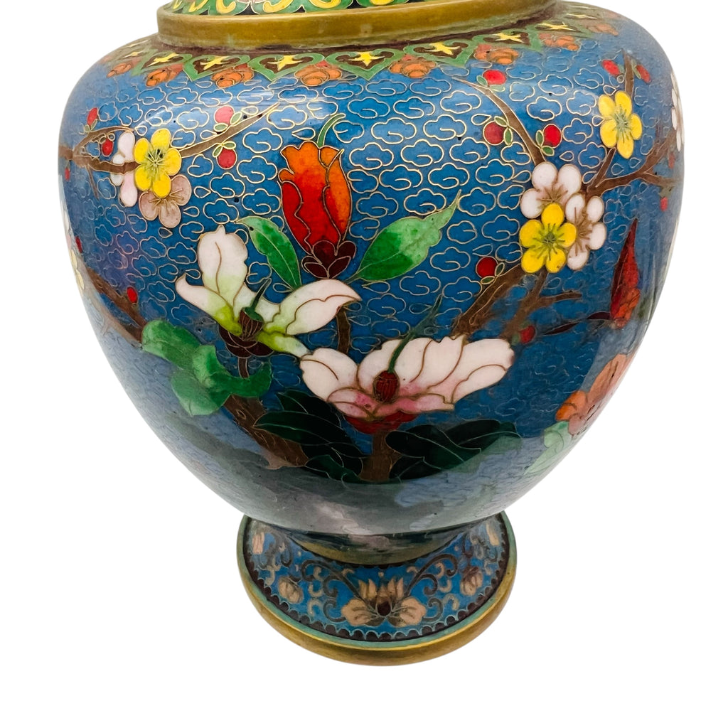 Vintage Floral Blue Cloisonné Vase