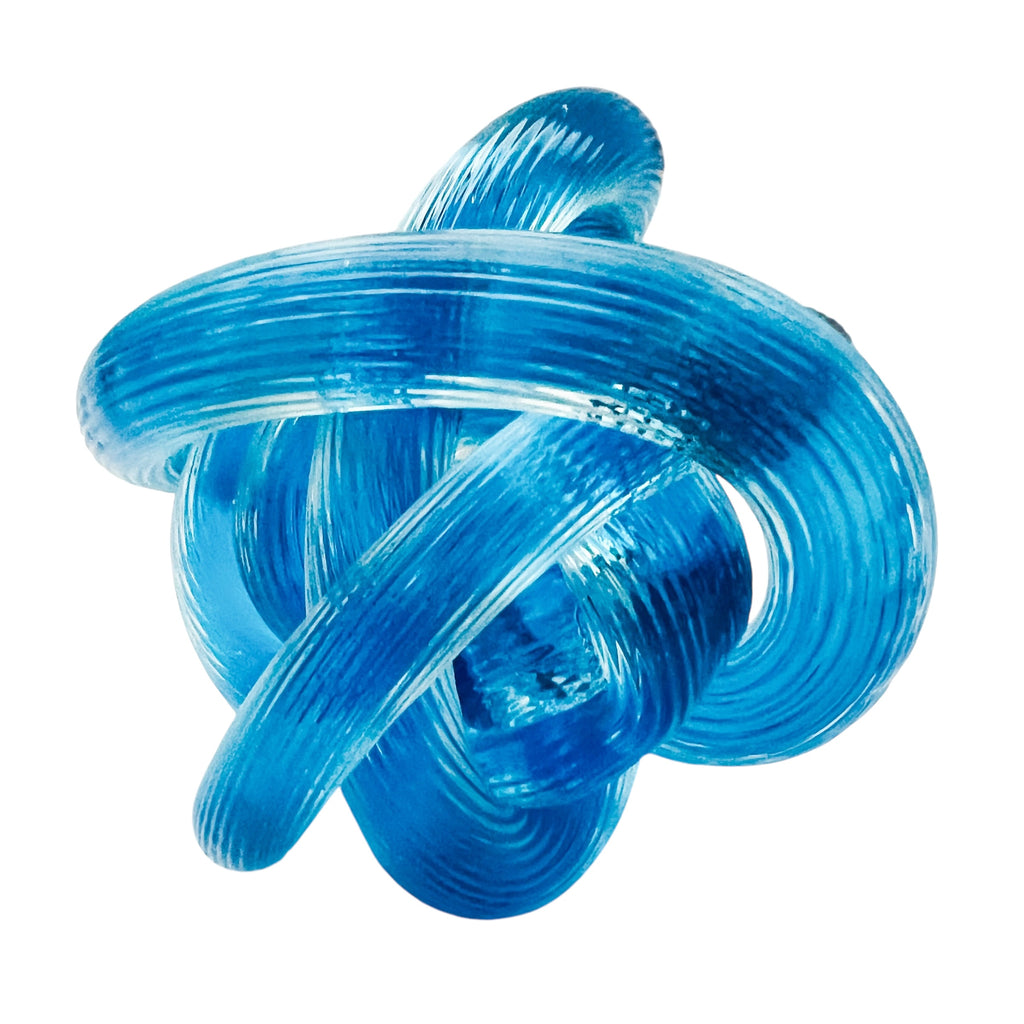 Vintage Blue Rope Knot Ribbed Twist Braid Rope Art Glass Sculpture Paperweight