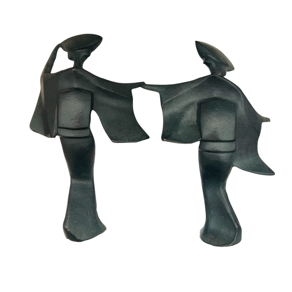 Vintage Japanese Cast Iron Mid Century JAPAN Statue Figurines Set of 2