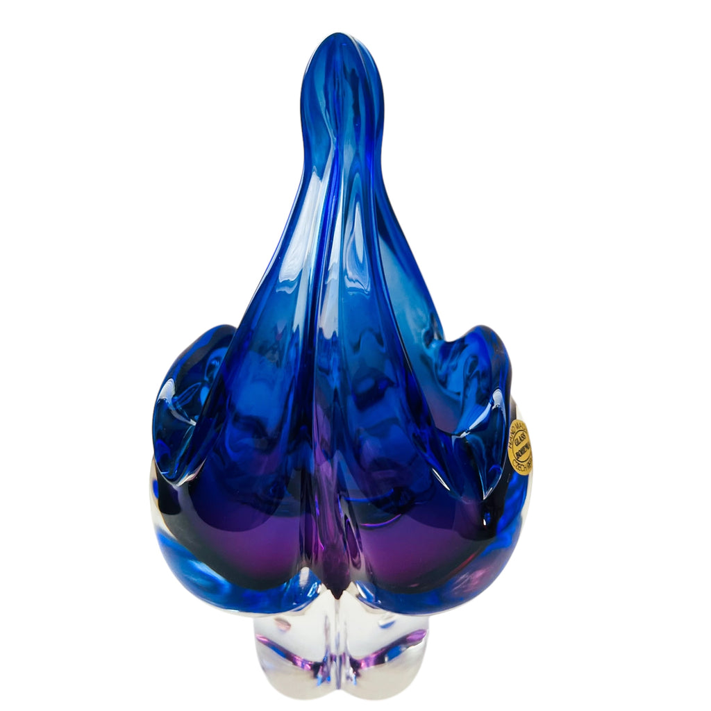 Vintage Czech Republic Art Bohemian Glass Hand Made Basket Bowl