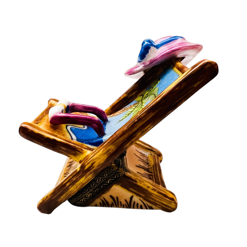 Limoges Rochard France Beach Chair with Palm tree and Pink Hat Box