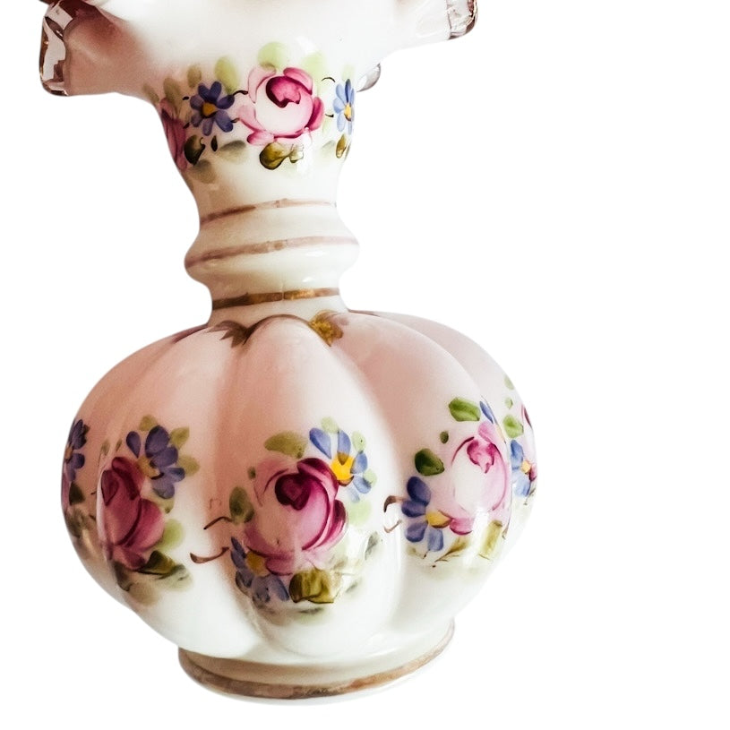 Vintage Fenton Hand Painted Charleston Melon Crest Floral Vase