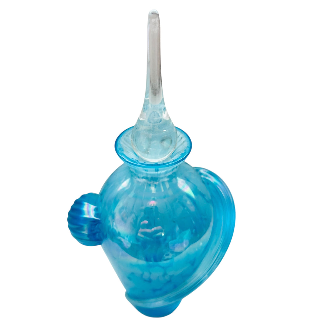 Vintage Blue Glass Iridescent Perfume Bottle Swirls w/ Glass Stopper
